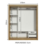 Placard Matrimonial Lyon 3 Puertas Corredizas con Espejos 2 Cajones Marrón