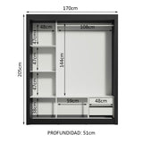 Placard Matrimonial Lyon 3 Puertas Corredizas con Espejos 2 Cajones Negro/Blanco