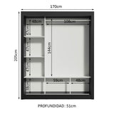 Placard Matrimonial 3 Puertas Corredizas con Espejo Negro/Gris Monaco