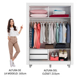 Placard Soltero Dallas 2 Puertas Corredizas con Espejo 2 Cajones con Patas Blanco