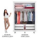 Placard Soltero Dallas Plus 2 Puertas Corredizas con Espejo 4 Cajones con Patas Blanco