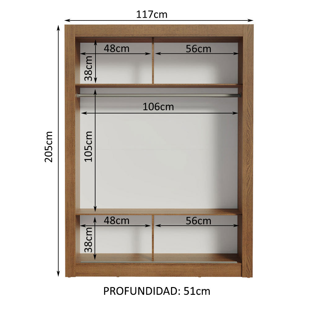 Placard Soltero 2 Puertas Corredizas con Espejo Marrón/Blanco Denver
