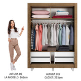 Placard Soltero 2 Puertas Corredizas con Espejo 4 Cajones con Patas Marrón/Blanco Dallas Plus