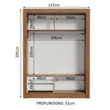 Placard Soltero Dallas 2 Puertas Corredizas 2 Cajones Marrón/Blanco