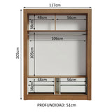 Placard Soltero Dallas Plus 2 Puertas Corredizas 4 Cajones Marrón/Blanco