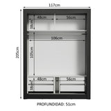 Placard Soltero Dallas Plus 2 Puertas Corredizas 4 Cajones Negro/Blanco