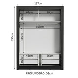 Placard Soltero Dallas Plus 2 Puertas Corredizas con Espejo 4 Cajones Negro