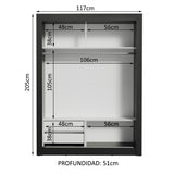 Placard Soltero Dallas 2 Puertas Corredizas de Espejo 2 Cajones Negro