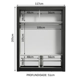 Placard Soltero Dallas Plus 2 Puertas Corredizas de Espejo 4 Cajones Negro