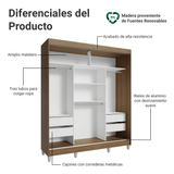 Placard Matrimonial con Patas 180 cm 3 Puertas con 3 Espejos Reno Marrón/Negro