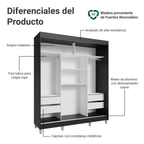Placard Matrimonial Reno 180 cm 3 Puertas Corredizas con 3 Espejos 4 Cajones con Patas Negro Madesa