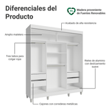 Placard Matrimonial con Patas 180 cm 3 Puertas con 3 Espejos Reno Blanco/Marrón