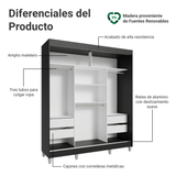 Placard Matrimonial con Patas 180 cm 3 Puertas con 3 Espejos Reno Negro/Marrón