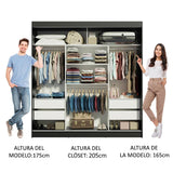 Placard Ropero Casal Madesa Reno 3 Puertas Corredizas con Espejo Negro/Gris