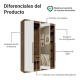 Placard Individual 4 Puertas Batientes con Espejo Marrón/Blanco/Marrón Venus Madesa