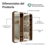 Placard Individual 4 Puertas Batientes con Espejos Marrón/Blanco/Marrón Venus Madesa