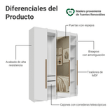 Placard Individual 4 Puertas Batientes con Espejo Blanco/Blanco/Marrón Venus Madesa