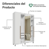 Placard Individual con Patas 4 Puertas Batientes con Espejo Blanco/Blanco/Marrón Venus Madesa