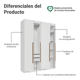 Placard Individual 4 Puertas Batientes Blanco/Blanco/Marrón Venus Madesa
