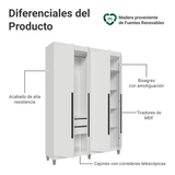 Placard Individual con Patas 4 Puertas Batientes Blanco/Blanco/Negro Venus Madesa