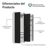Placard Individual 4 Puertas Batientes Blanco/Negro/Negro Venus Madesa