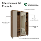 Placard Individual con Patas 4 Puertas Batientes con Espejo Marrón/Crema/Marrón Venus Madesa