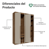 Placard Individual 4 Puertas Batientes Marrón/Crema/Marrón Venus Madesa