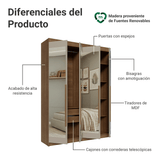 Placard Individual 4 Puertas Batientes con Espejos Marrón/Crema/Marrón Venus Madesa