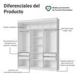 Placard Matrimonial 180 cm Sin Puertas 4 Cajones Venus Blanco