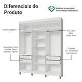Placard Matrimonial con Patas 180 cm Sin Puertas 4 Cajones Venus Blanco