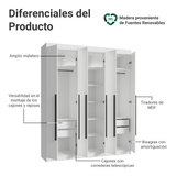 Placard Matrimonial 6 Puertas Batientes Venus Blanco/Blanco/Negro