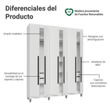 Placard Matrimonial con Patas 6 Puertas Batientes Venus Blanco/Blanco/Negro