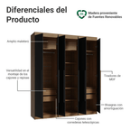 Placard Matrimonial 180 cm 6 Puertas Batientes 4 Cajones Marrón/Negro Venus Madesa