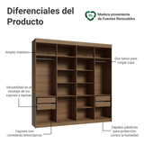 Placard Matrimonial 216 cm Sin Puertas 4 Cajones Venus Marrón