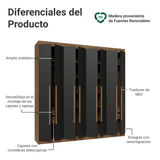 Placard Matrimonial 8 Puertas Batientes Venus Marrón/Negro/Marrón