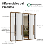 Placard Matrimonial 8 Puertas Batientes con EspejoVenus Marrón/Blanco/Marrón