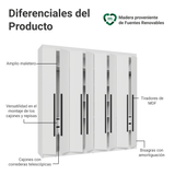 Placard Matrimonial 216 cm 8 Puertas Batientes Venus Blanco/Blanco/Negro