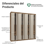 Placard Matrimonial 8 Puertas Batientes Venus Marrón/Crema/Marrón