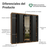 Placard Matrimonial 8 Puertas Batientes con Espejo Venus Marrón/Negro/Negro