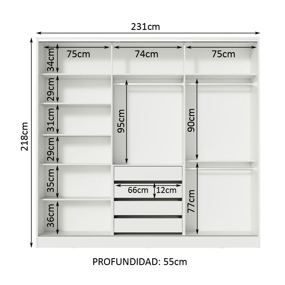 Ropero Placard Madesa 3 Puertas 2 Espejos BM 03