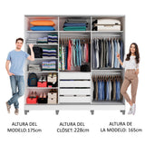 Placard Matrimonial 100% MDF 3 Puertas Corredizas con Espejos Blanco/Marrón con Patas Eros