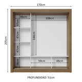 Placard Matrimonial 3 Puertas Corredizas con Espejo Marrón Nobre