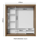 Placard Matrimonial 3 Puertas Corredizas con Espejo 2 Cajones Marrón/Gris Sublime