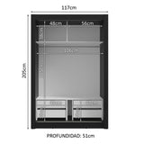 Placard 2 Puertas Corredizas 4 Cajones Negro/Blanco Vivare Plus