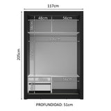 Placard 2 Puertas Corredizas con Espejos 2 Cajones Negro Vivare