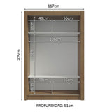 Placard Soltero 2 Puertas Corredizas con Espejo Marrón/Gris Milano