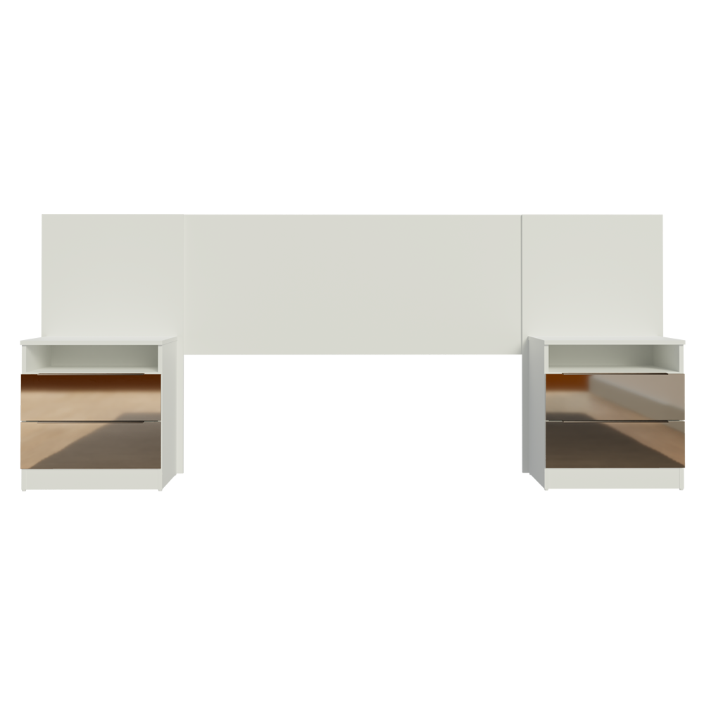 Respaldo de cama extensible Madesa con 2 Mesas de Luz con Espejo Blanco