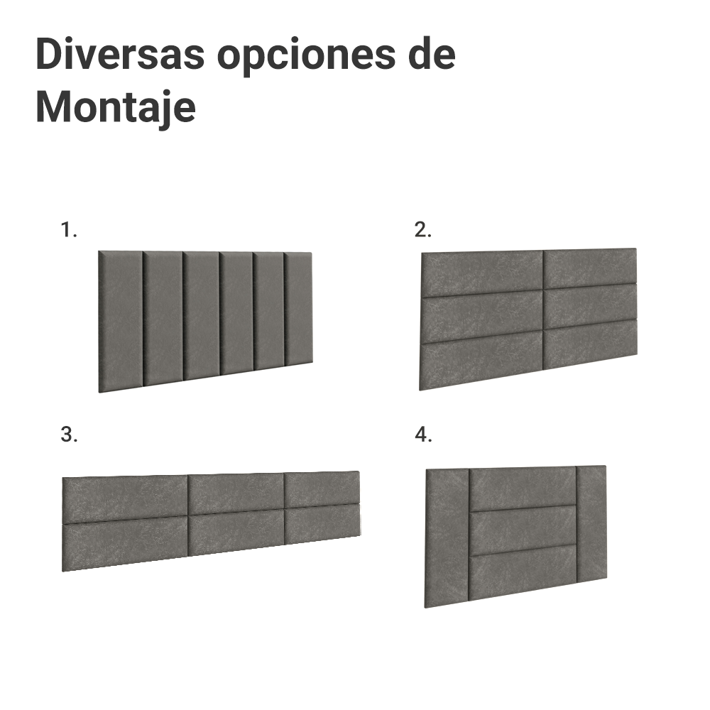 Respaldo Tapizado Modular Combo 6 Piezas para Camas Individual Silver Madesa
