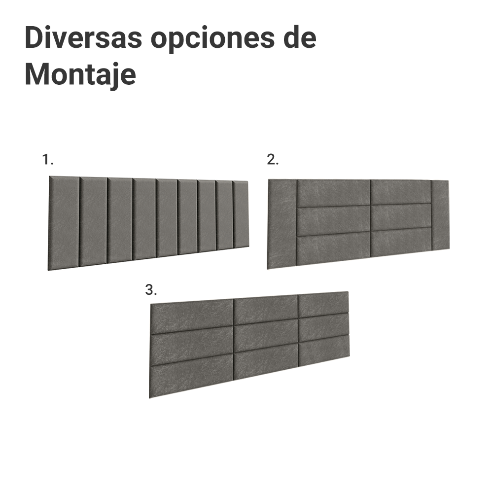 Respaldo Tapizado Modular Combo 9 Piezas para Camas hasta Matrimonial/Queen Silver Madesa