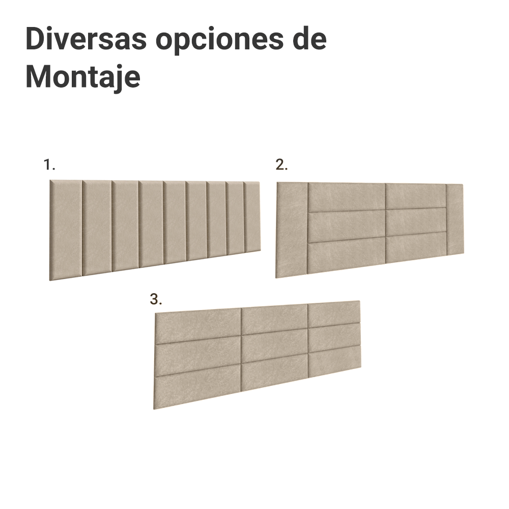 Respaldo Tapizado Modular Combo 9 Piezas para Camas hasta Matrimonial/Queen Imperial Madesa